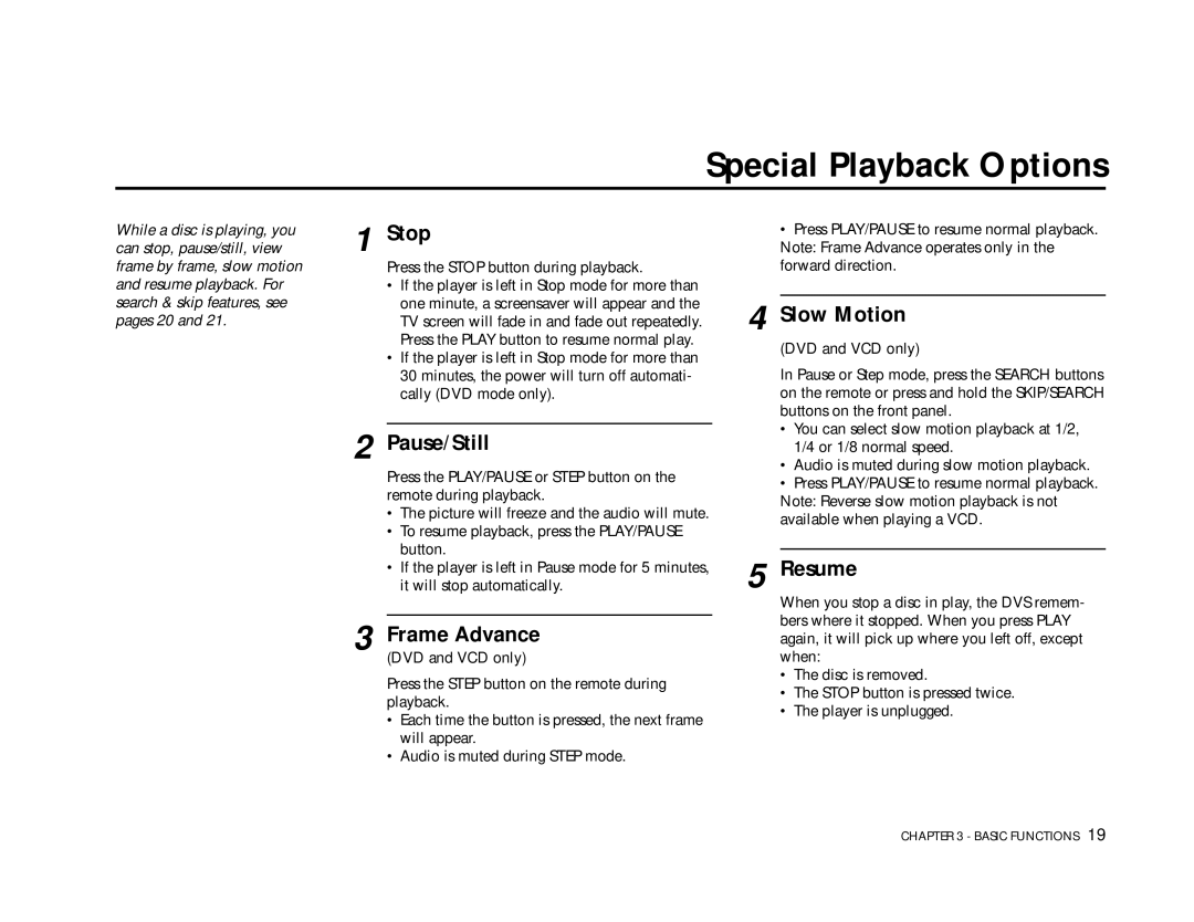 Go-Video DVS3100, 3000 manual Special Playback Options 