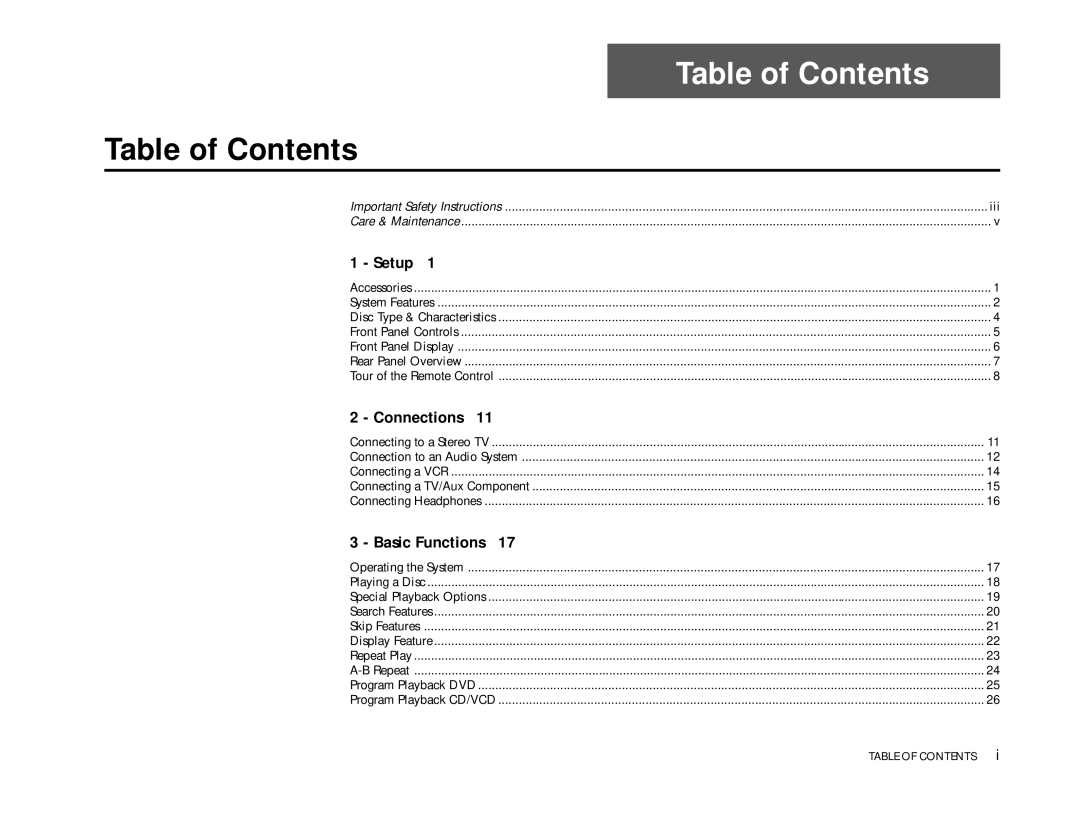 Go-Video DVS3100, 3000 manual Table of Contents 