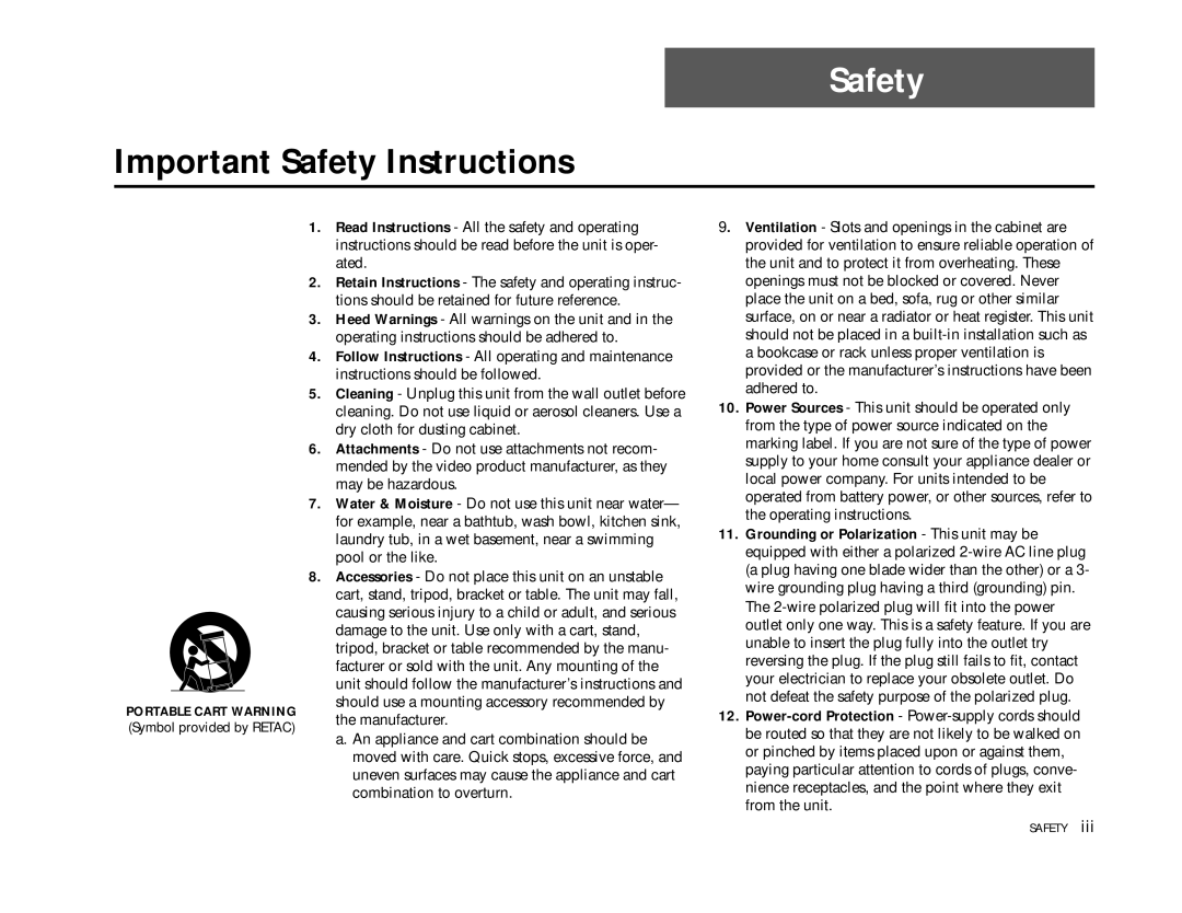 Go-Video DVS3100, 3000 manual Important Safety Instructions 