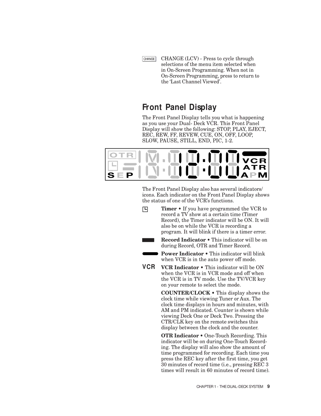 Go-Video VHS-VHS, 4-Head Hi-Fi manual Front Panel Display 