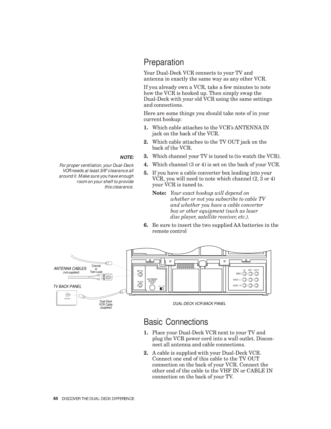 Go-Video 4-Head Hi-Fi, VHS-VHS manual Preparation, Basic Connections 