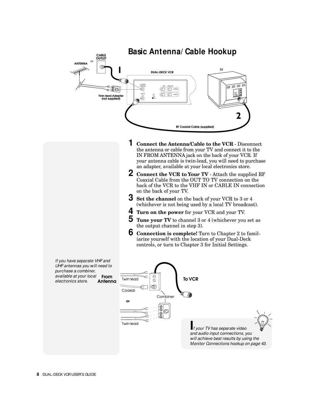 Go-Video 9100 manual Basic Antenna/Cable Hookup 