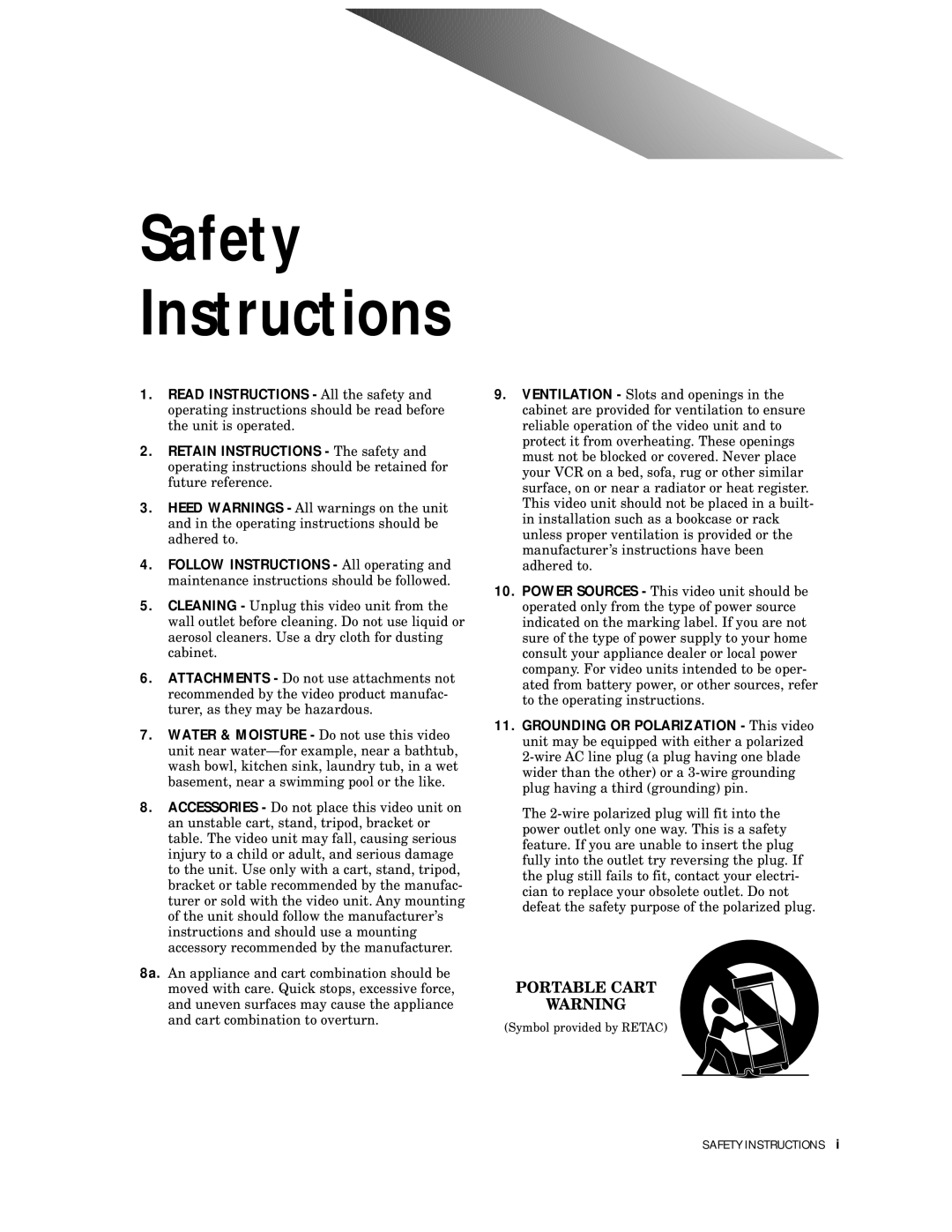 Go-Video 9100 manual Safety Instructions 