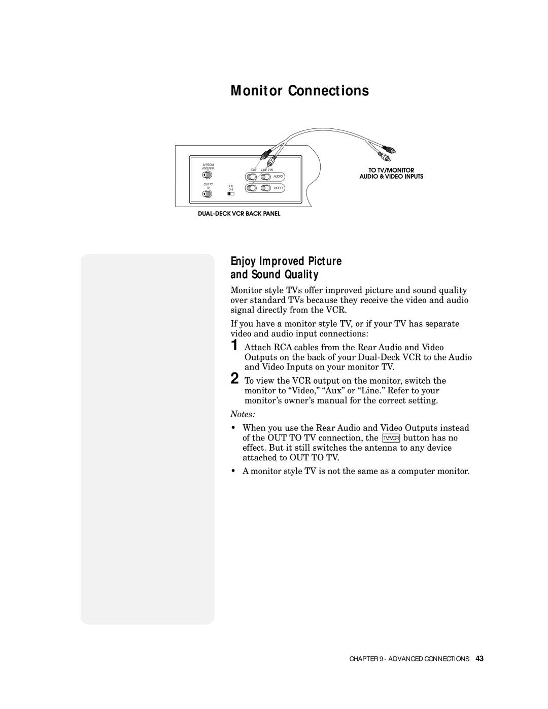 Go-Video 9100 manual Monitor Connections, Enjoy Improved Picture Sound Quality 