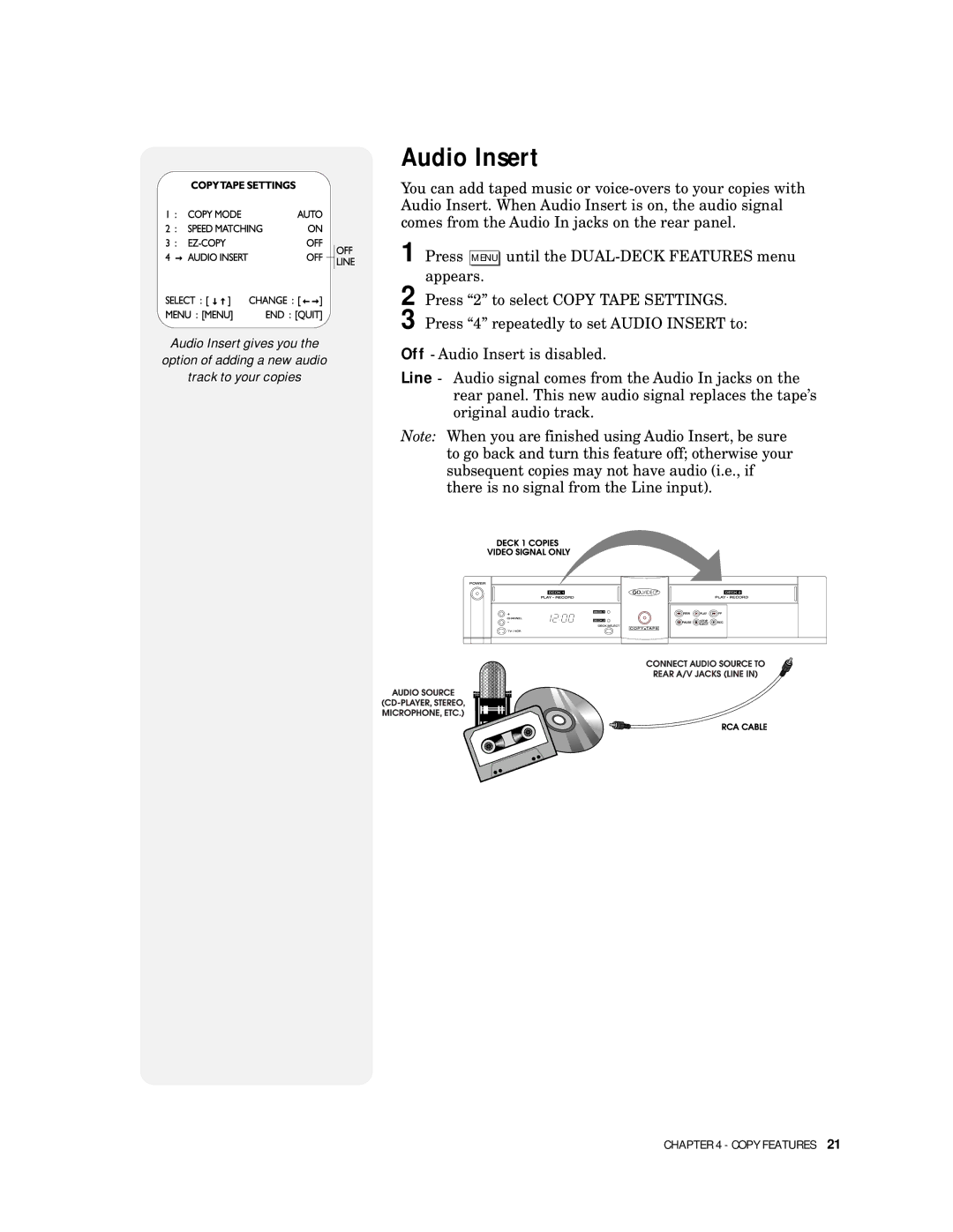 Go-Video DDV9000 manual Audio Insert 