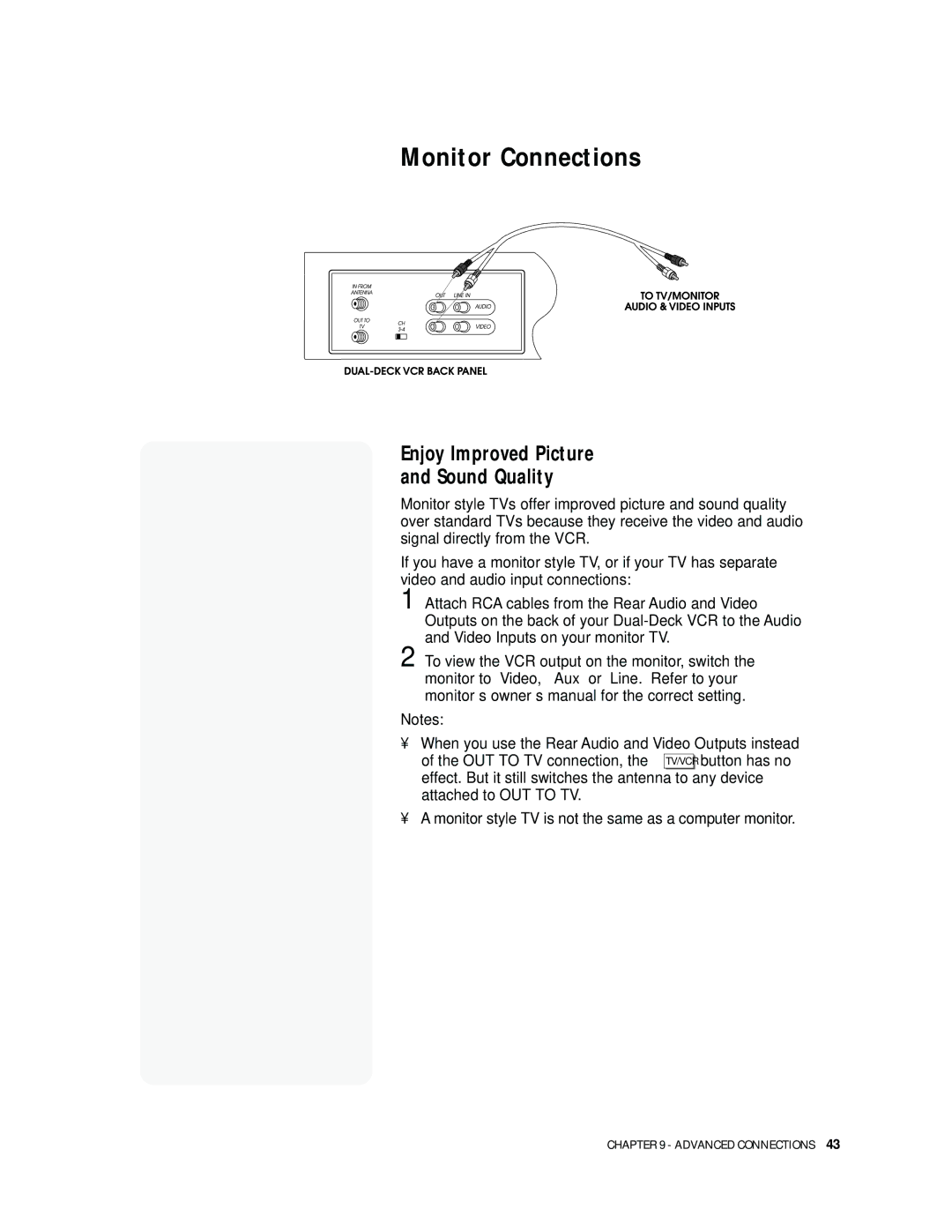 Go-Video DDV9000 manual Monitor Connections, Enjoy Improved Picture Sound Quality 