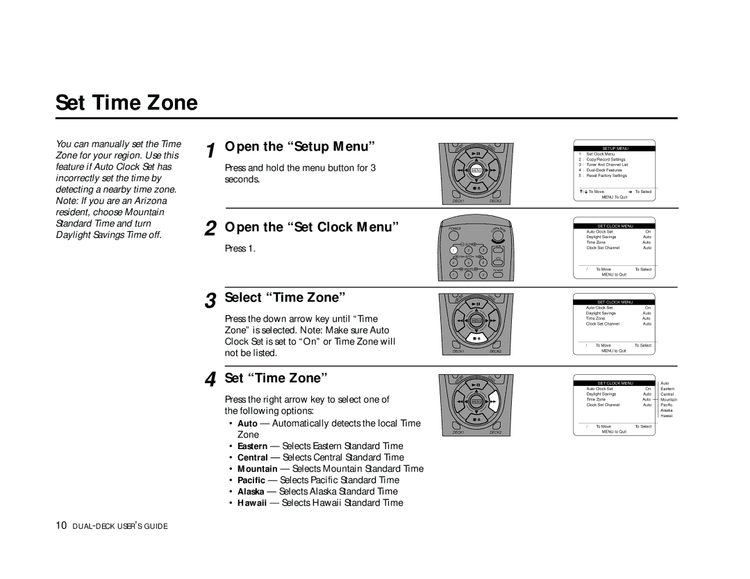 Go-Video DDV9355 manual Set Time Zone, Select Time Zone 