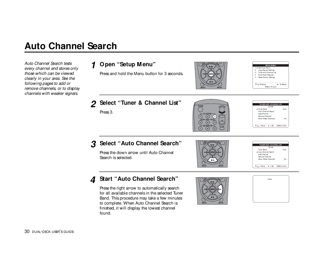 Go-Video DDV9355 manual Select Auto Channel Search, Start Auto Channel Search 