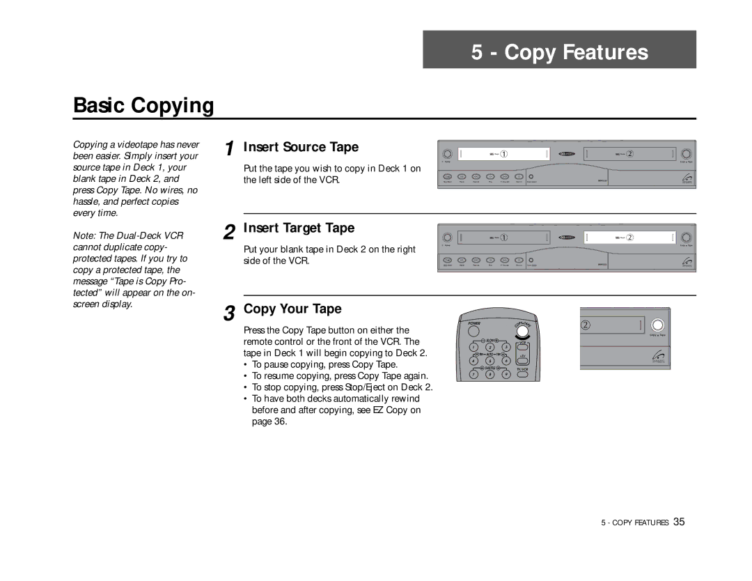 Go-Video DDV9355 manual Basic Copying, Copy Features, Insert Source Tape, Insert Target Tape, Copy Your Tape 