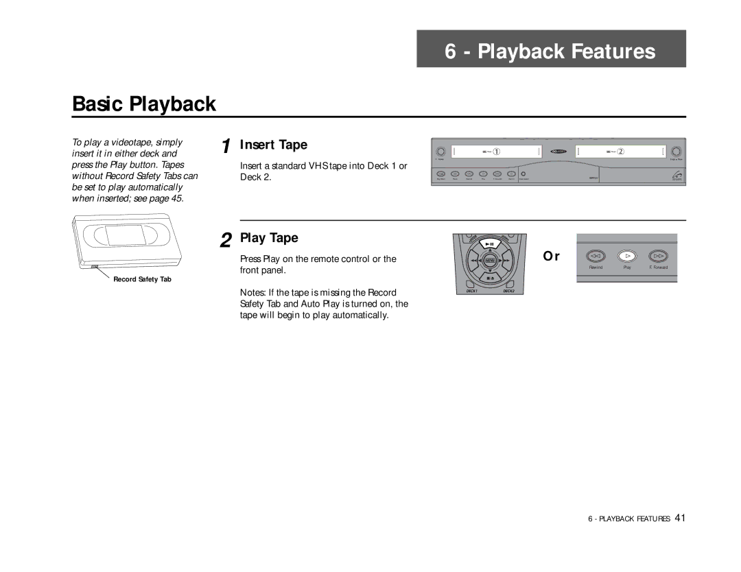 Go-Video DDV9355 manual Basic Playback, Playback Features, Insert Tape, Play Tape 