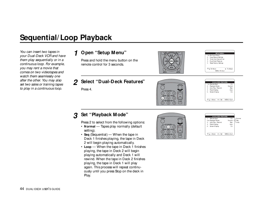 Go-Video DDV9355 manual Sequential/Loop Playback, Set Playback Mode 