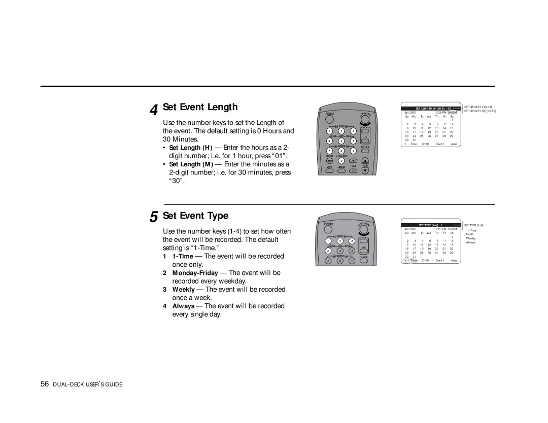 Go-Video DDV9355 manual Set Event Length, Set Event Type 