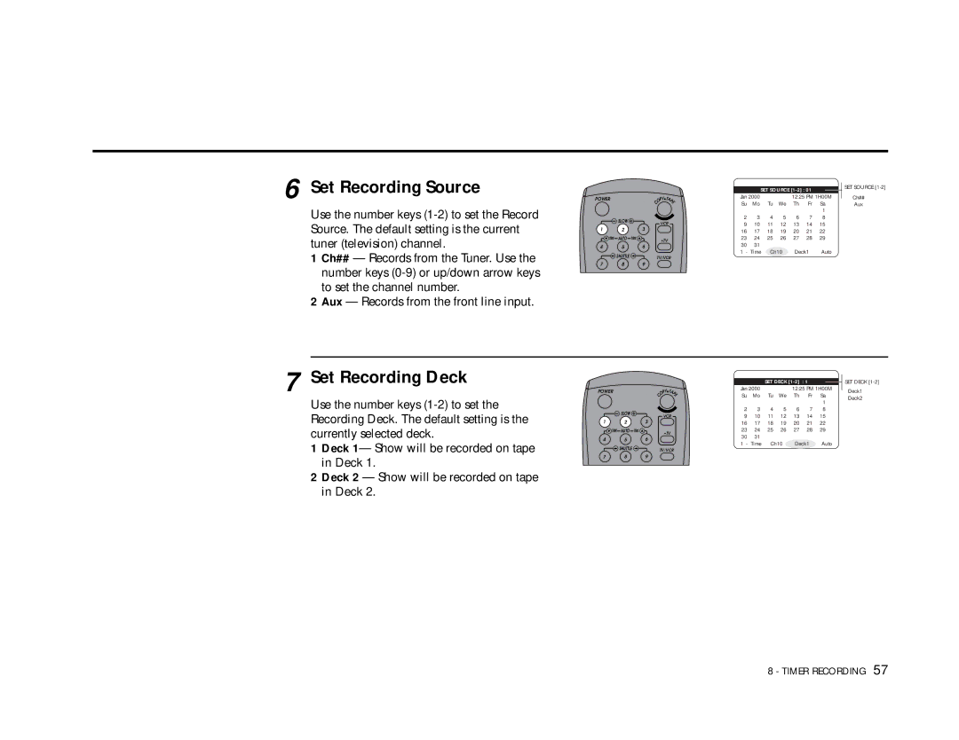 Go-Video DDV9355 manual Set Recording Source, Set Recording Deck 