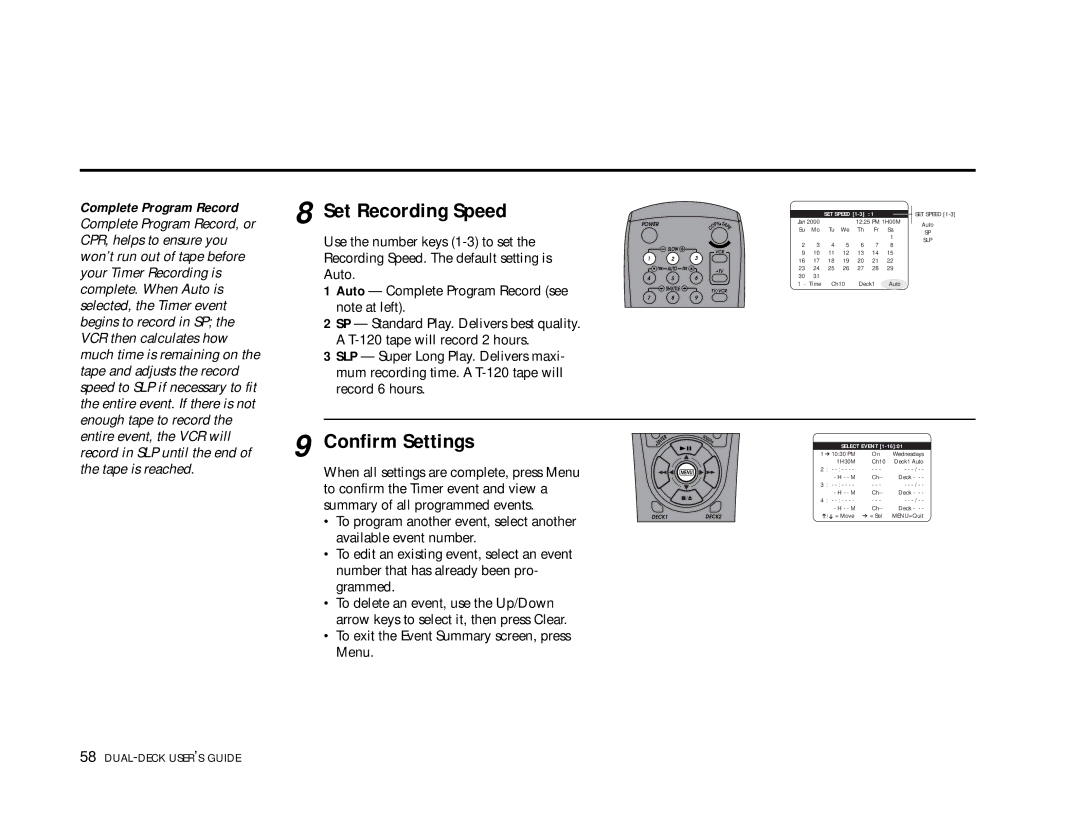 Go-Video DDV9355 manual Set Recording Speed, Confirm Settings 