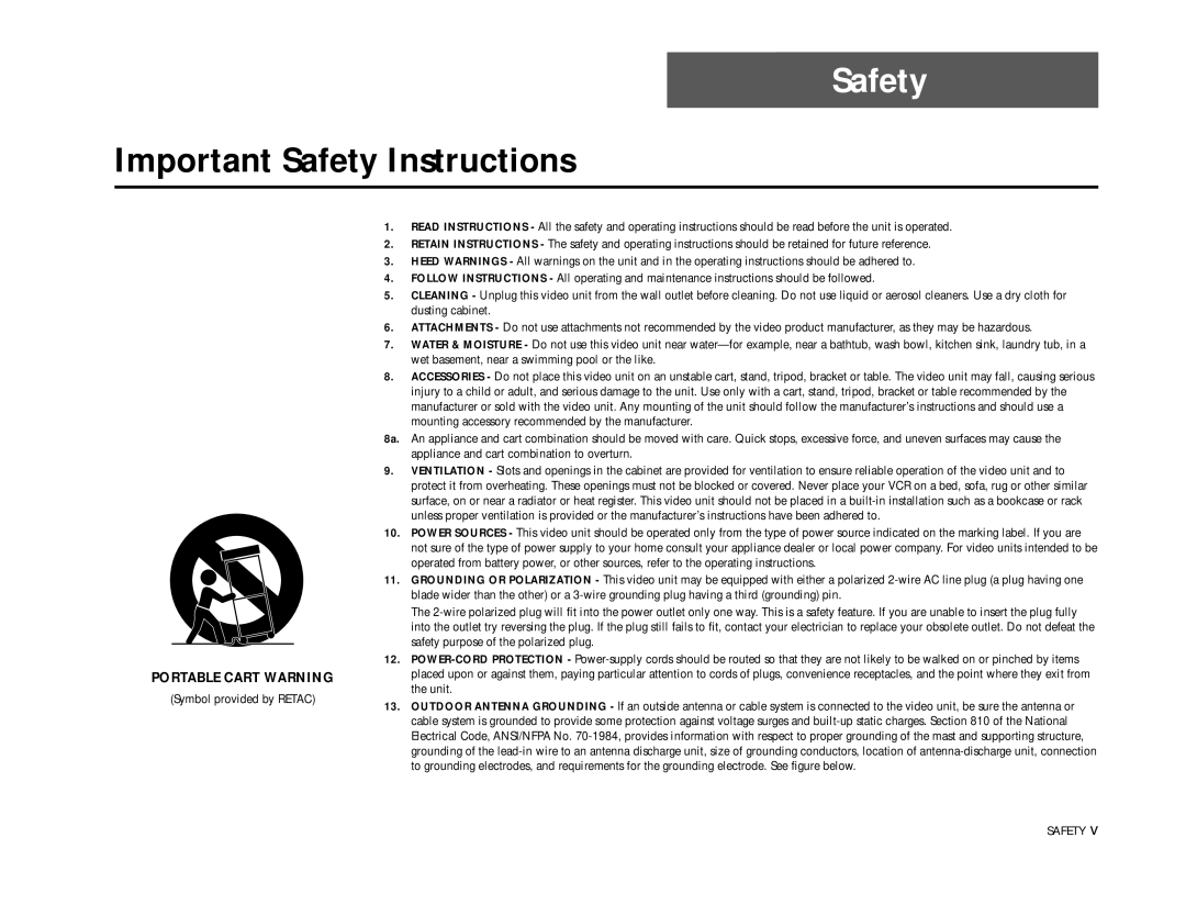 Go-Video DDV9355 manual Important Safety Instructions 