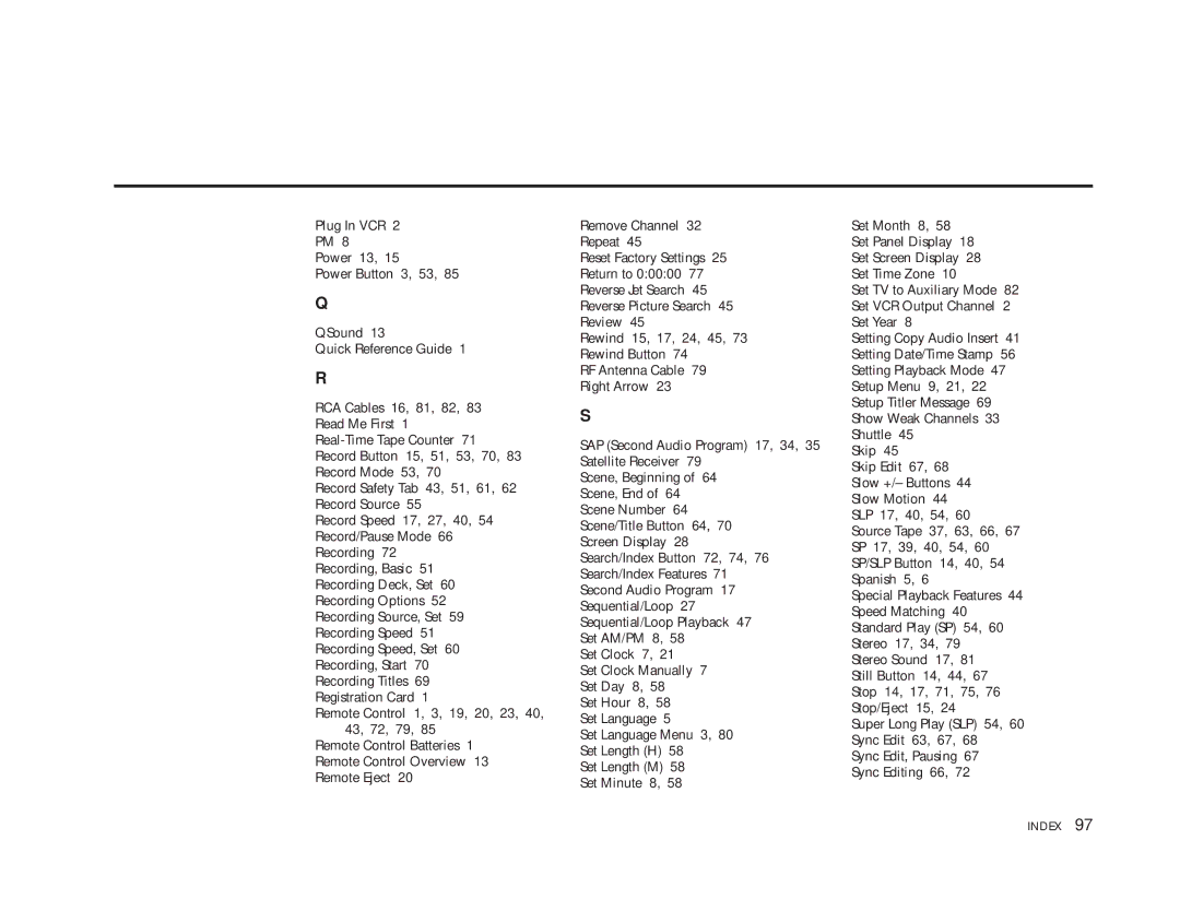 Go-Video DDV9485 manual Index 