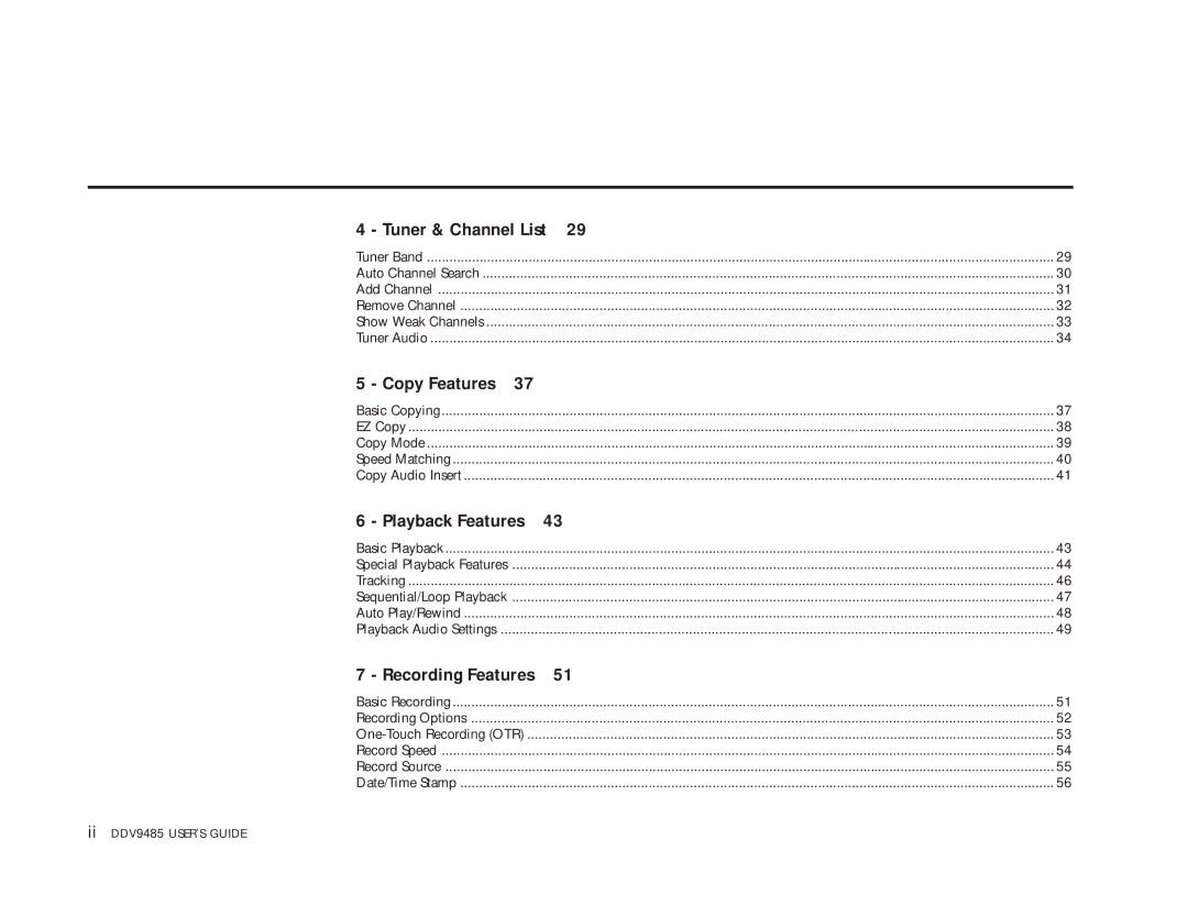 Go-Video DDV9485 manual Tuner & Channel List 