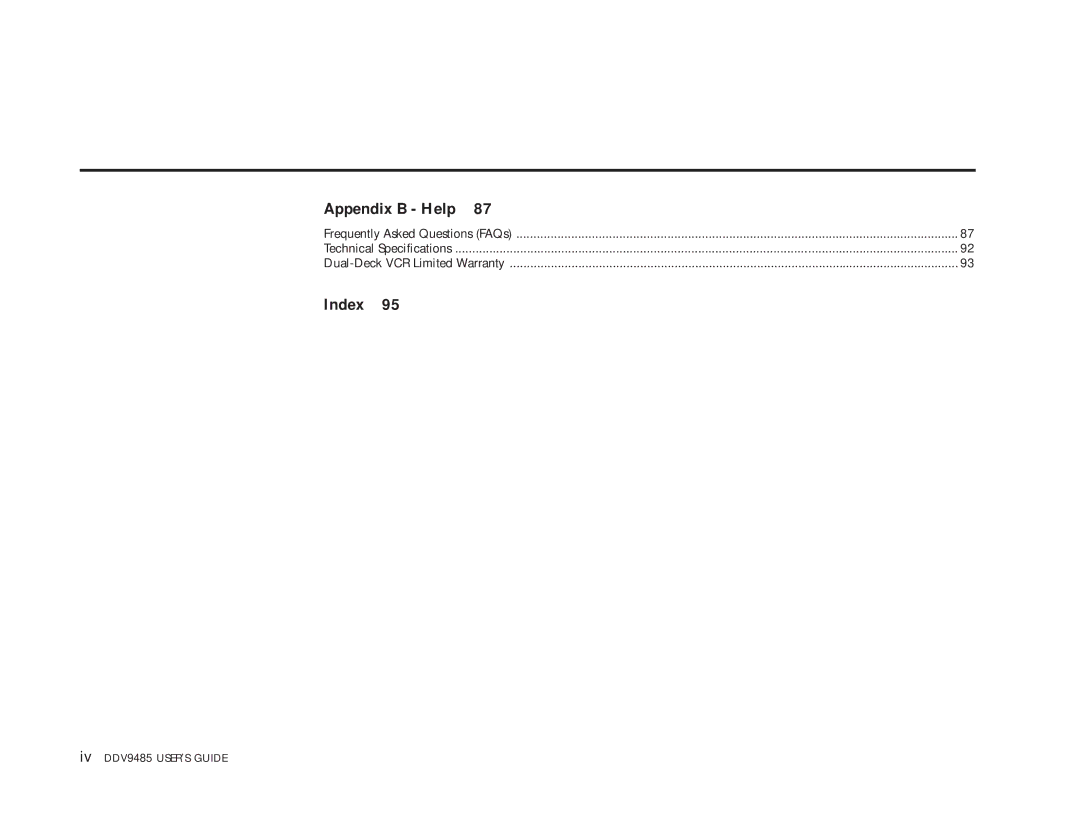 Go-Video DDV9485 manual Appendix B Help 