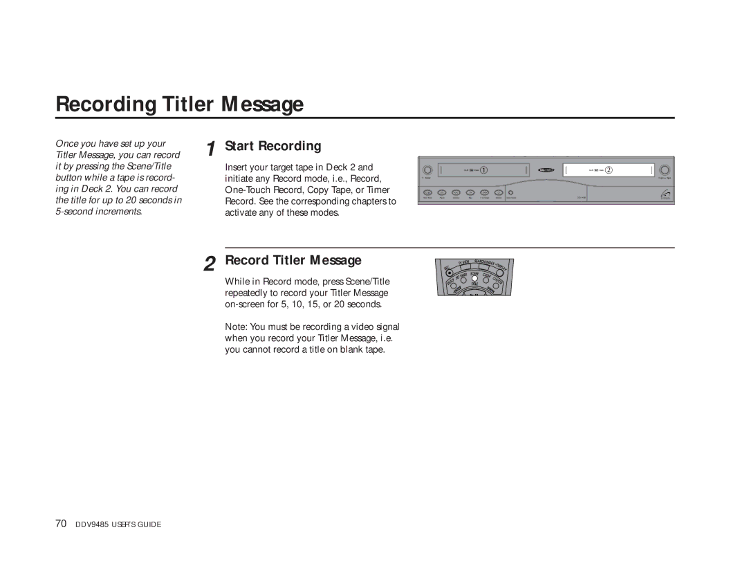 Go-Video DDV9485 manual Recording Titler Message, Record Titler Message 