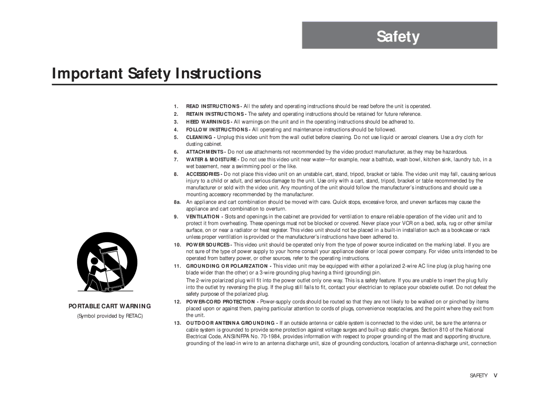 Go-Video DDV9485 manual Important Safety Instructions 