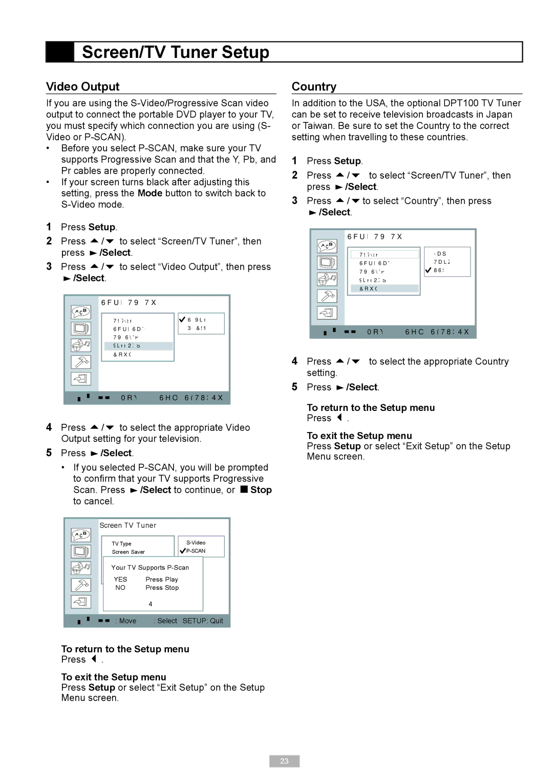 Go-Video DP7040, DP8440 manual Video Output, Press  /  to select the appropriate Country setting 