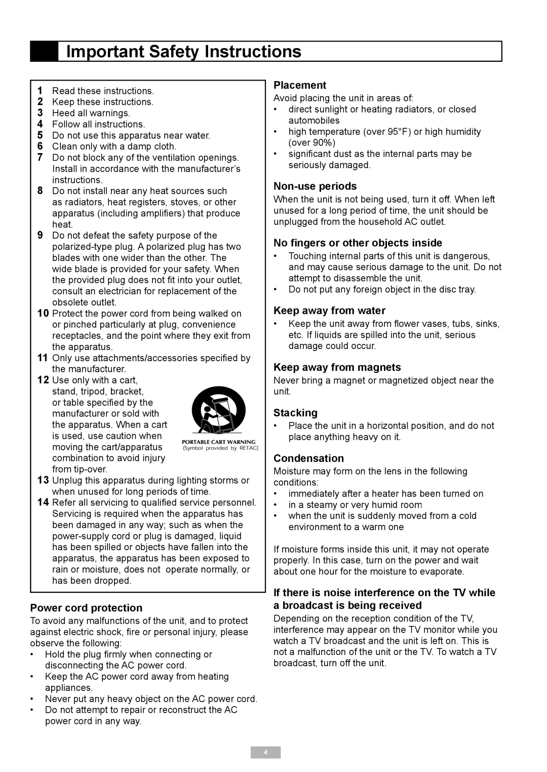 Go-Video DP8440, DP7040 manual Important Safety Instructions 