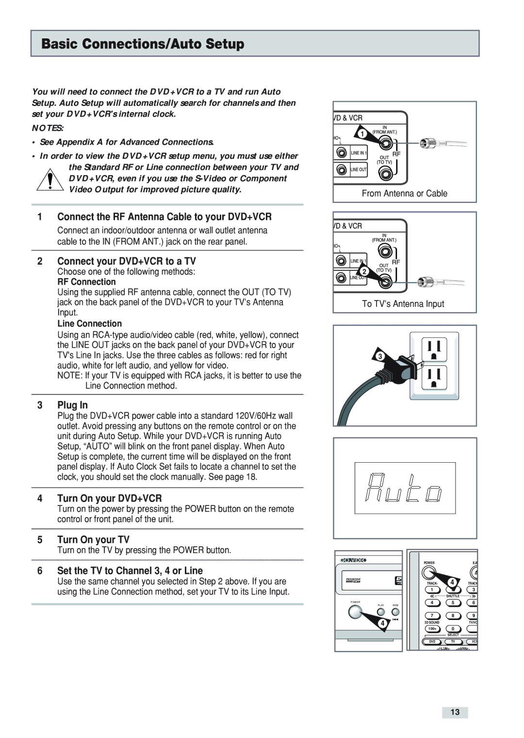 Go-Video DV2130 manual Basic Connections/Auto Setup 