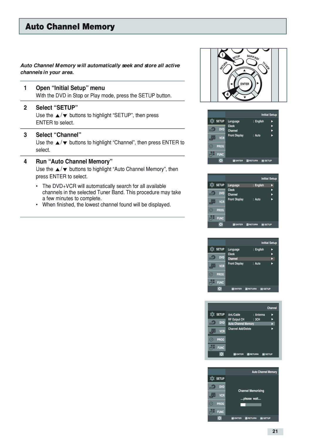 Go-Video DV2130 manual Run Auto Channel Memory 