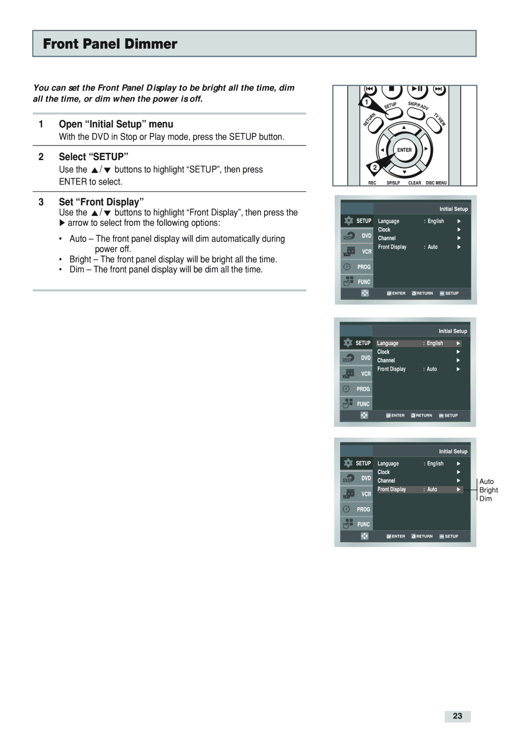 Go-Video DV2130 manual Front Panel Dimmer, Set Front Display 