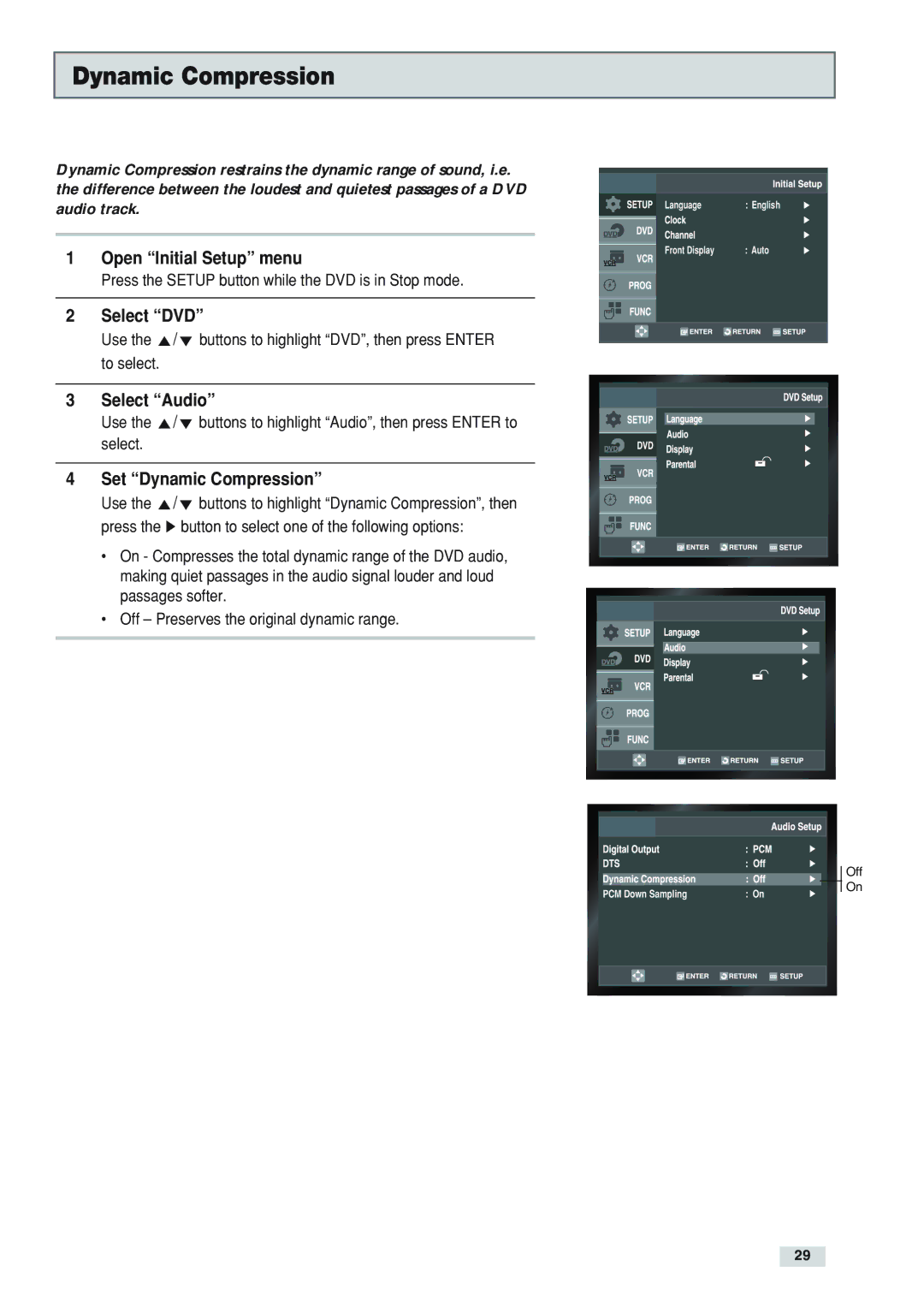 Go-Video DV2130 manual Set Dynamic Compression 