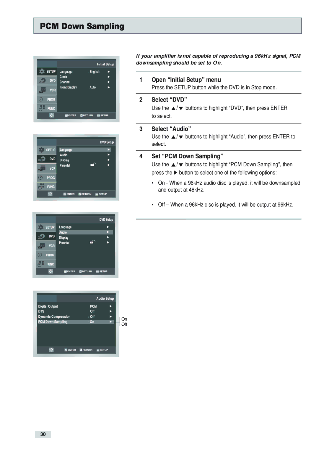 Go-Video DV2130 manual Set PCM Down Sampling 