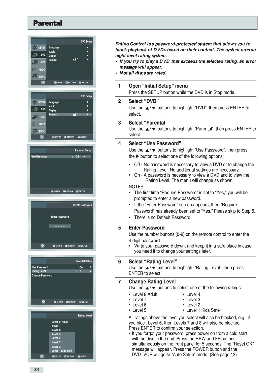 Go-Video DV2130 manual Parental 