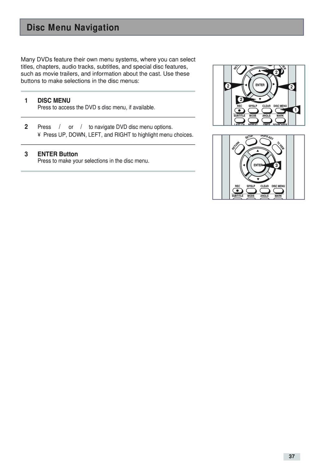 Go-Video DV2130 manual Disc Menu Navigation 