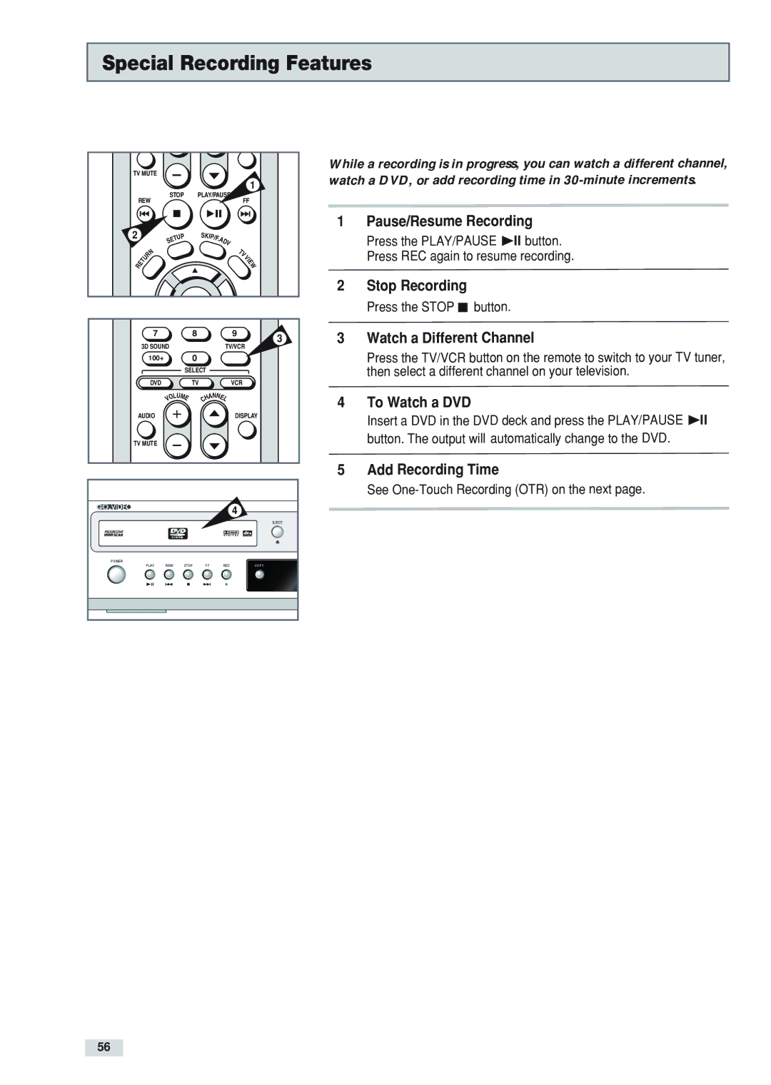 Go-Video DV2130 manual Special Recording Features 