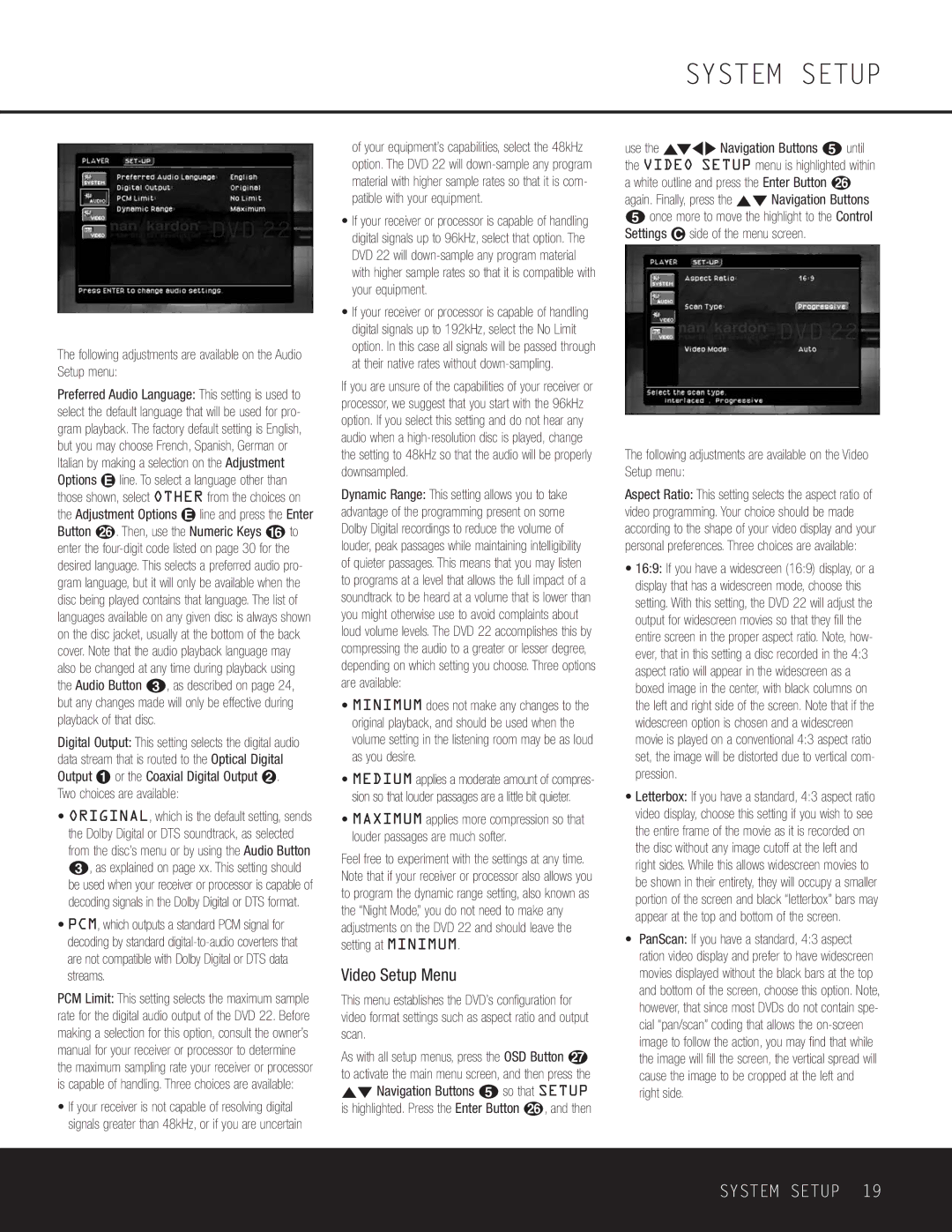 Go-Video DVD 22 owner manual Video Setup Menu, Following adjustments are available on the Audio Setup menu 