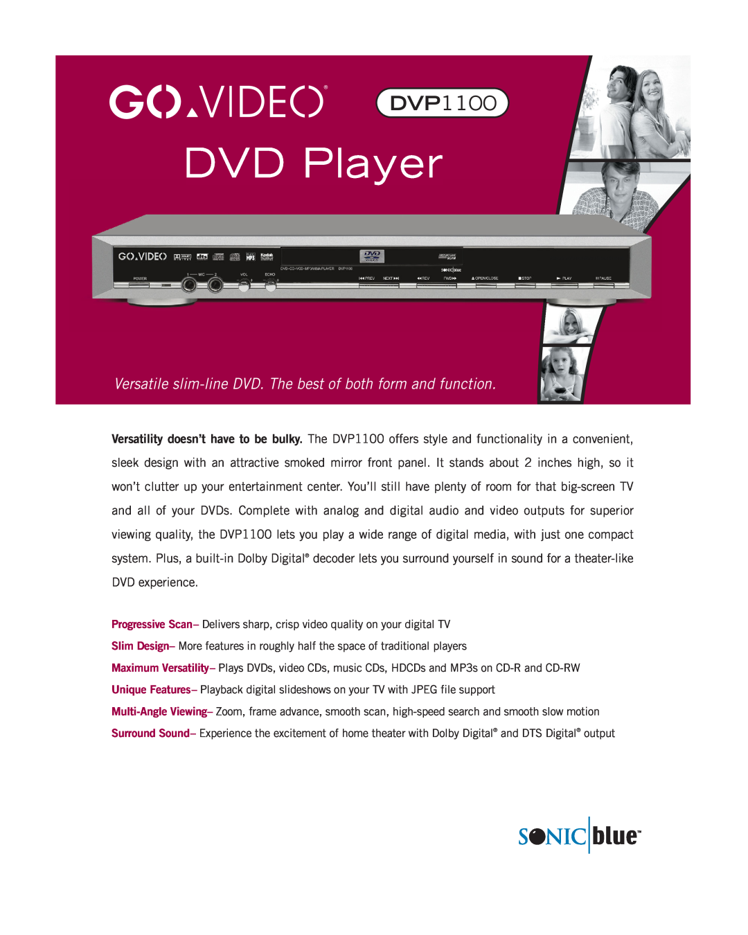 Go-Video DVP1100 manual Versatile slim-line DVD. The best of both form and function 