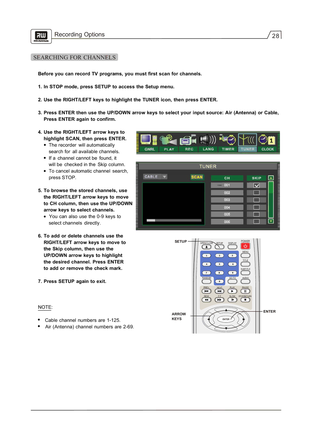 Go-Video R 6640 manual Recording Options, Searching for Channels, Press Setup again to exit 