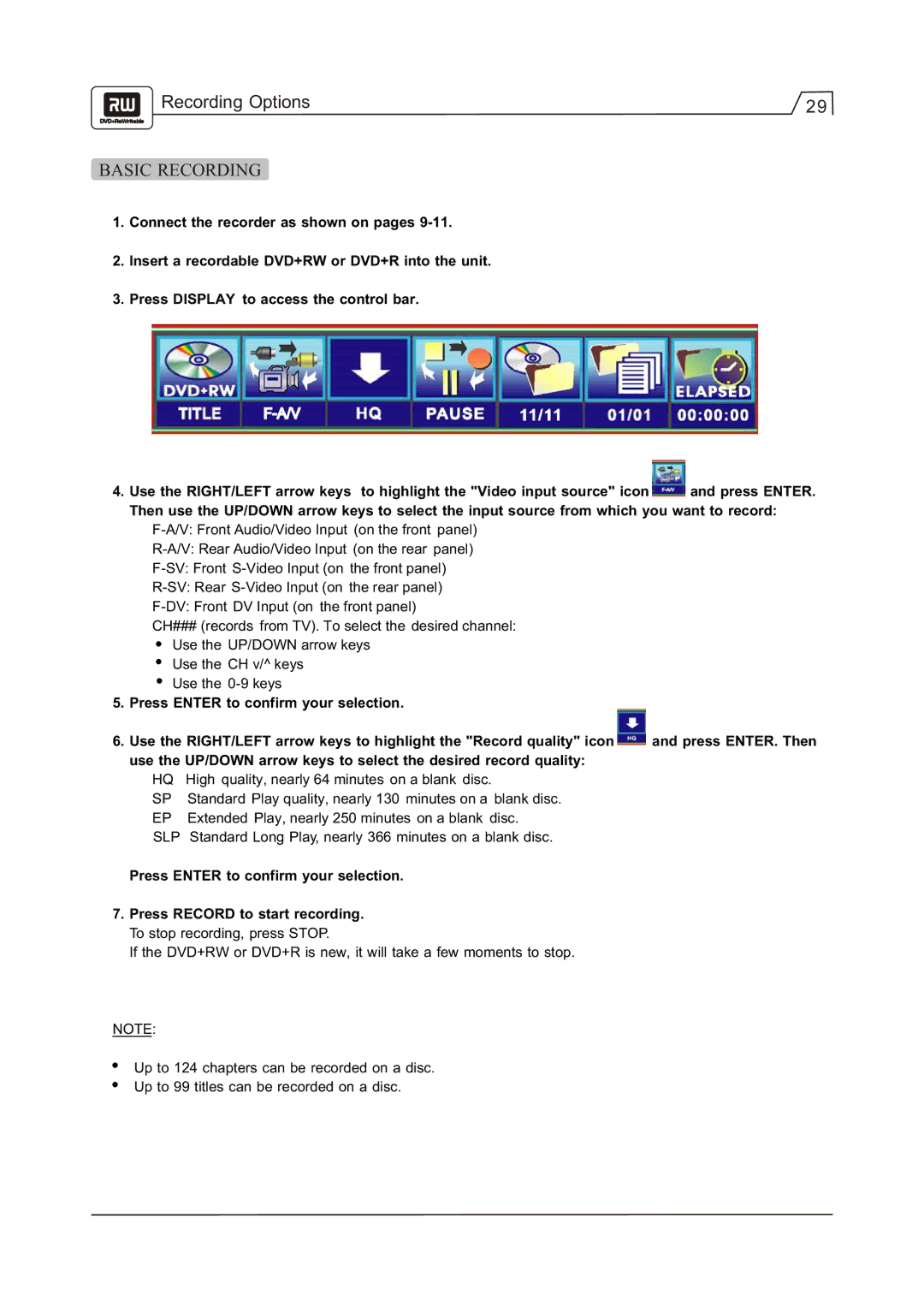 Go-Video R 6640 manual Basic Recording, Press Enter to confirm your selection, Press ENTER. Then 