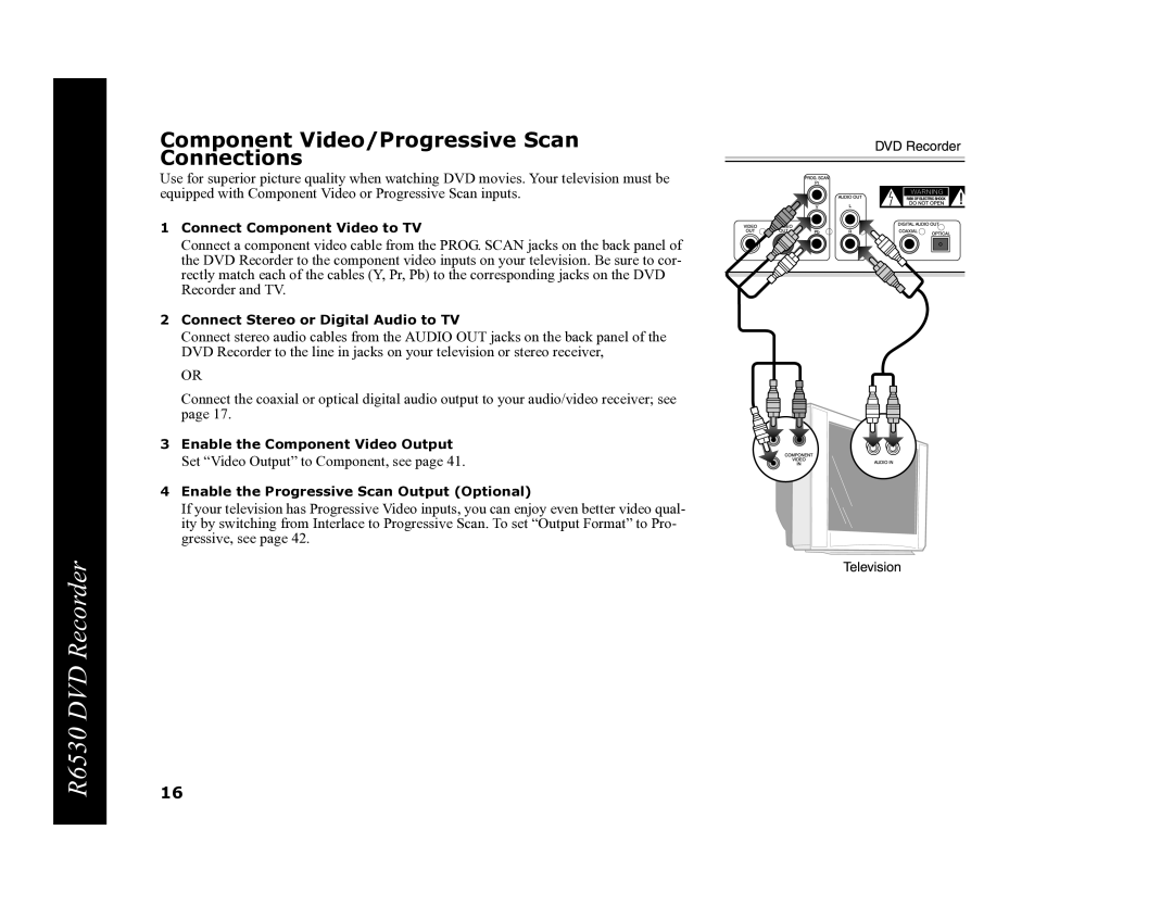 Go-Video R6530 manual Component Video/Progressive Scan Connections 