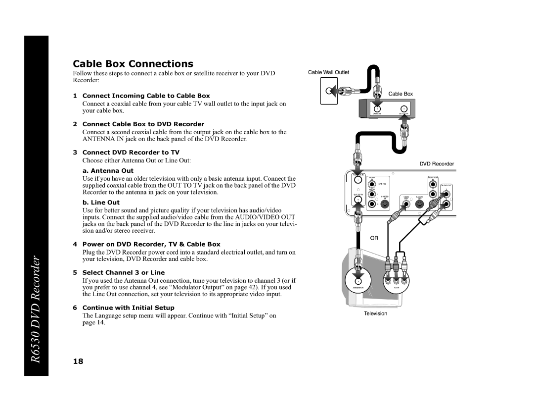 Go-Video R6530 manual Cable Box Connections 