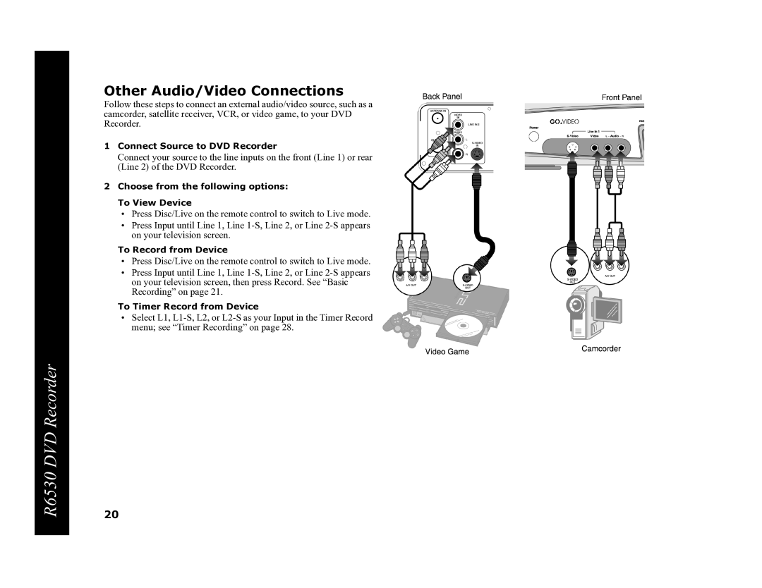 Go-Video R6530 manual Other Audio/Video Connections 