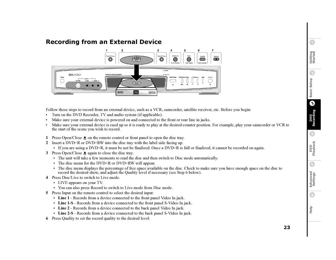 Go-Video R6530 manual Recording from an External Device 