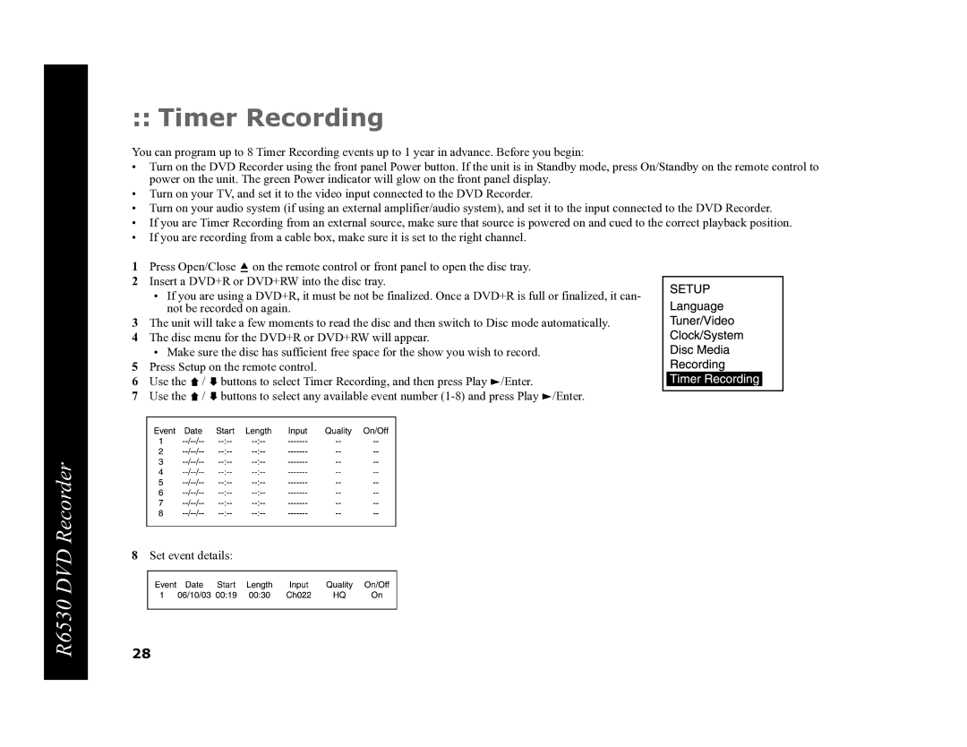 Go-Video R6530 manual Timer Recording 