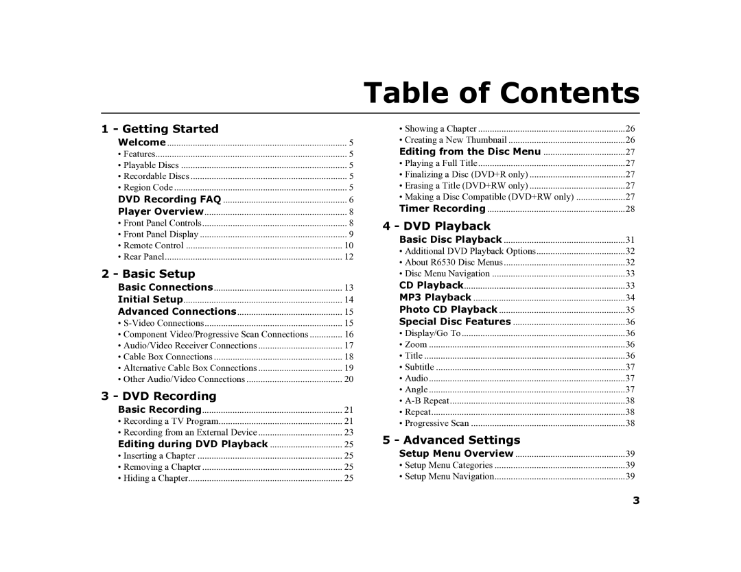 Go-Video R6530 manual Table of Contents 