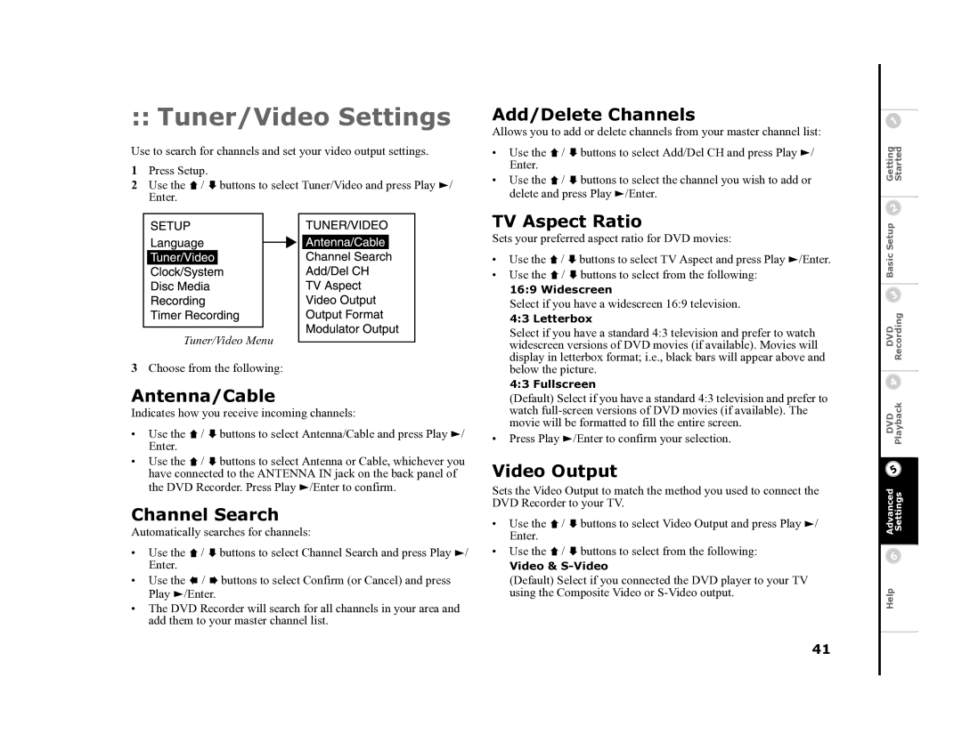 Go-Video R6530 manual Tuner/Video Settings 