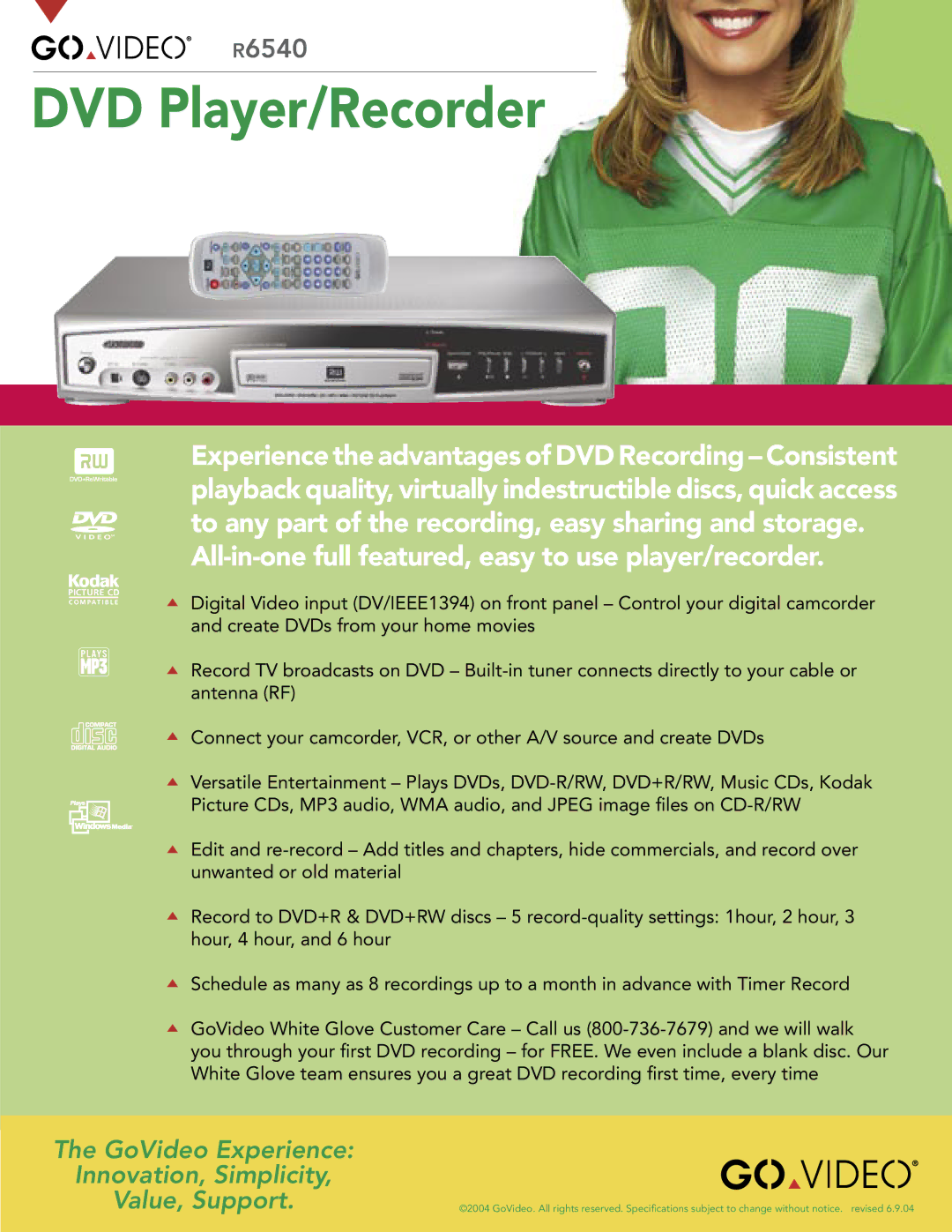 Go-Video R6540 specifications DVD Player/Recorder 