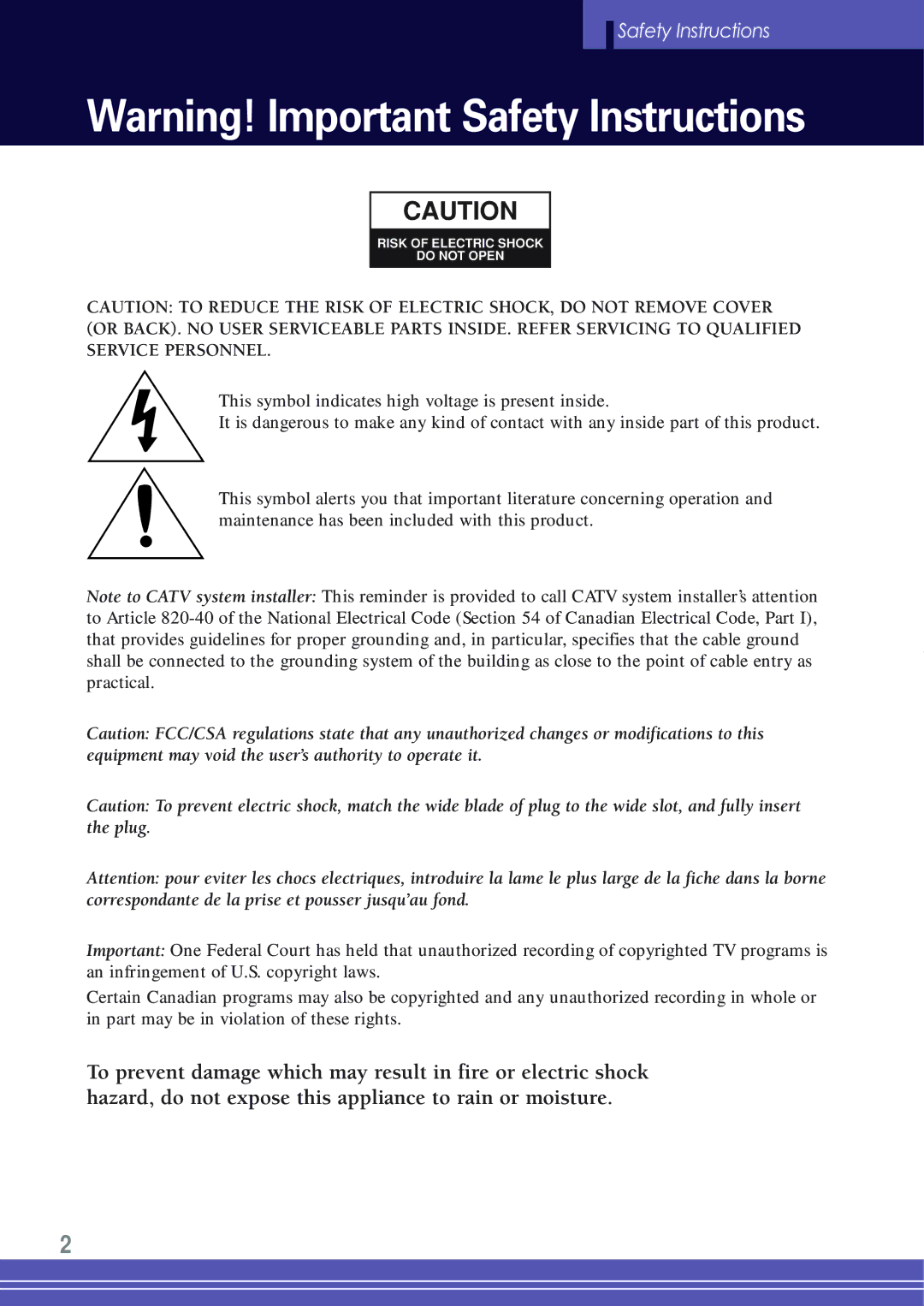 Go-Video TW1730 manual Safety Instructions 