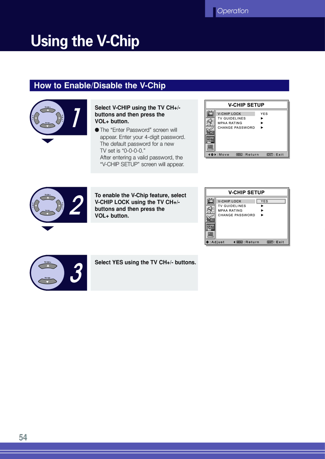 Go-Video TW1730 manual How to Enable/Disable the V-Chip 