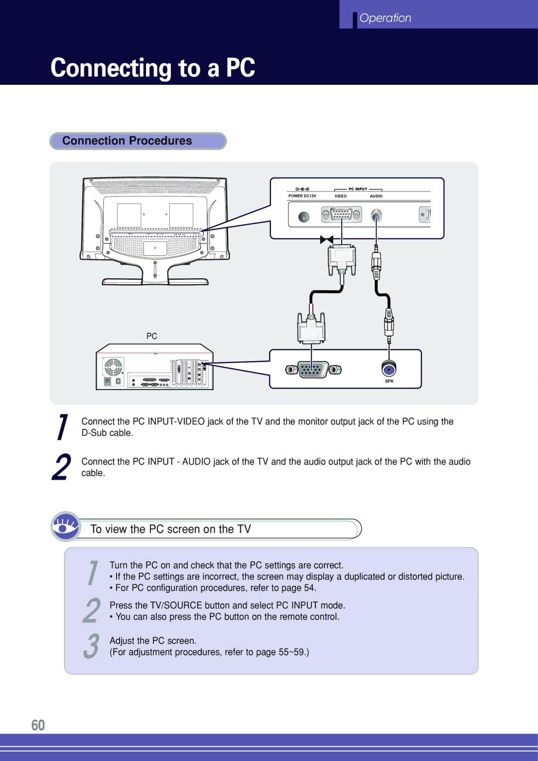 Go-Video TW1730 manual Connecting to a PC, To view the PC screen on the TV 