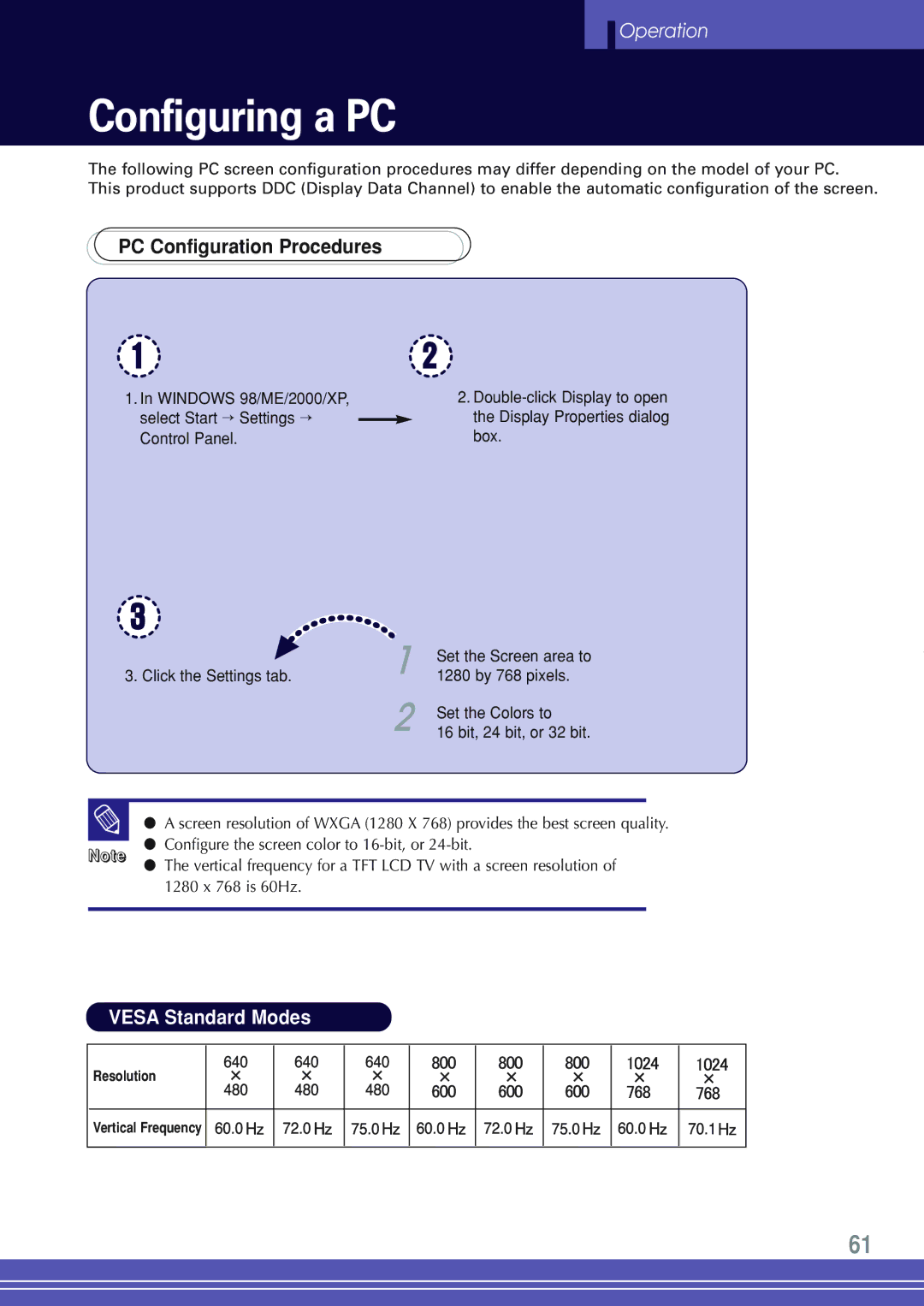 Go-Video TW1730 manual Configuring a PC, PC Configuration Procedures 